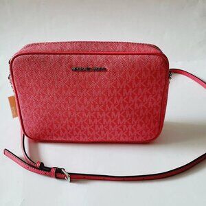 Michael Kors jet set Large East West Crossbody bag allover logo Pink Geranium